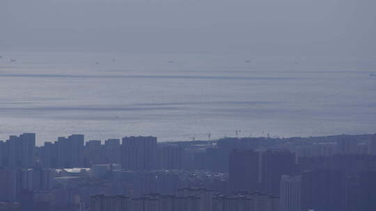 4k red 沿海城市远眺 建筑群 山东日照