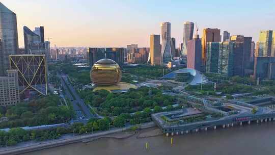 杭州城市风景风光航拍延时摄影白天和夜景