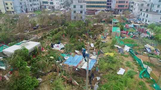 海南摩羯台风电网线路抢修4k素材