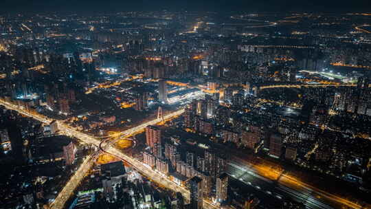 湖北武汉竹叶山立交桥城市夜景航拍