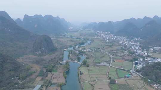 广西山水桂林阳朔遇龙河风景航拍