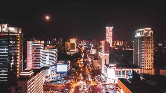 河北石家庄城市夜景航拍延时