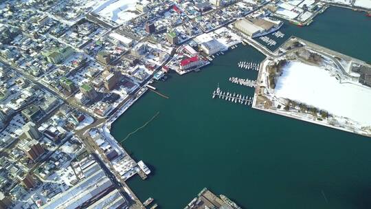 日本北海道函馆城市海岸线风光航拍