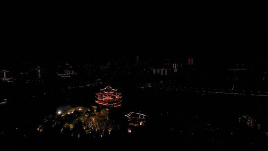 杭州吴山城隍阁夜景航拍视频素材模板下载