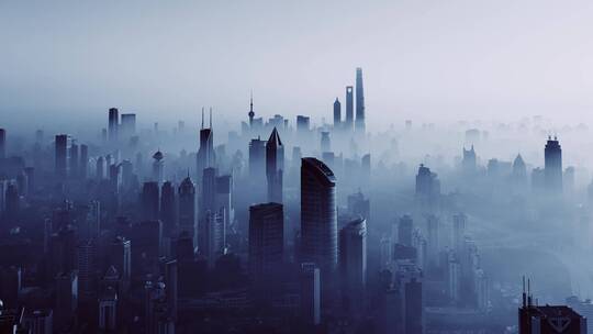 上海天际线雾天航拍