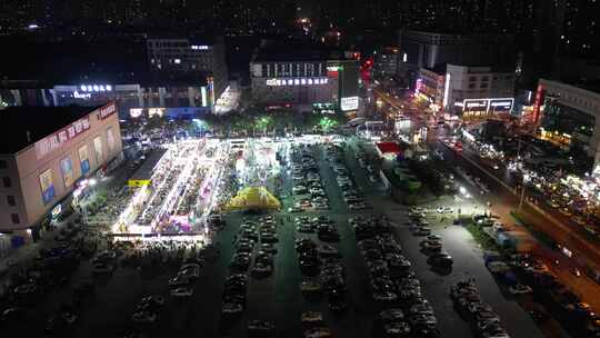 河北邯郸城市高楼建筑夜景交通航拍