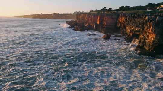 黄金时段，悬崖，海洋，海浪