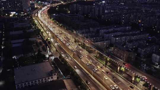 南京双桥门立交夜景风光航拍