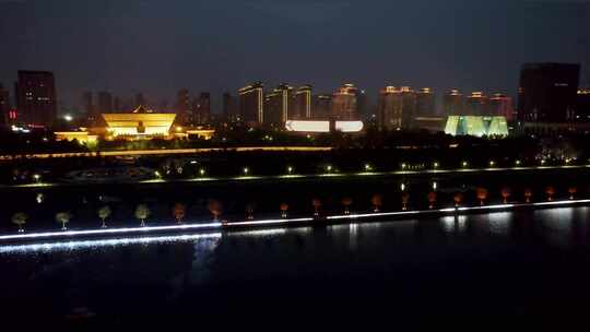 山西太原迎泽大街中国龙灯夜晚夜景航拍