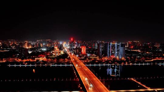 航拍山西太原迎泽大桥漪汾桥夜景