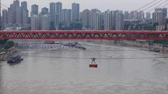 航拍重庆长江索道东水门大桥来福士湖广会馆