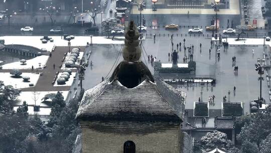 西安大雁塔雪景视频素材模板下载