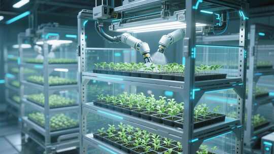 智能温室机器人培育蔬菜画面