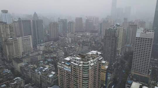 贵阳冬季下雪城市风景航拍素材