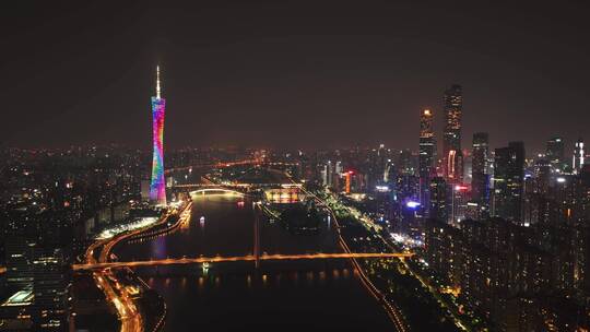 城市宣传活动广州塔夜景航拍延时