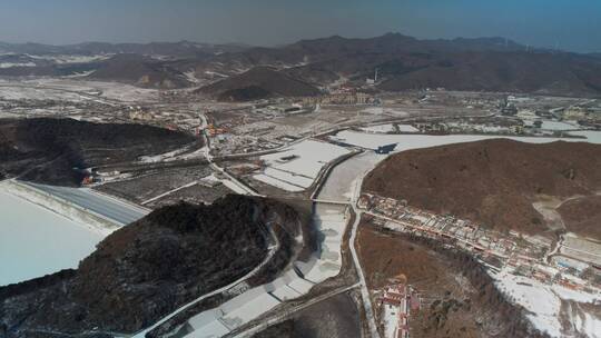 辽宁弓长岭汤河水库 航拍雪景