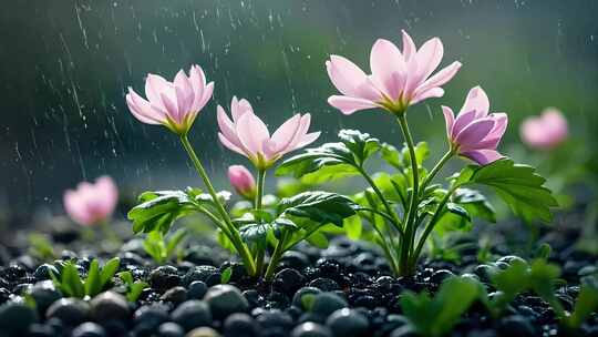 下雨春雨谷雨惊蛰万物生长复苏雨中幼苗生长