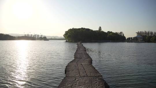 浙江嘉兴柯岩风景区古纤道风景视频