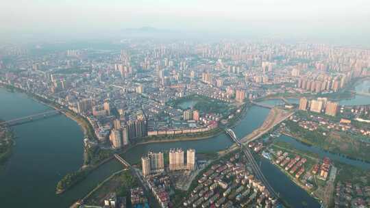 衡阳市湘江与蒸水交汇处石鼓书院城市航拍