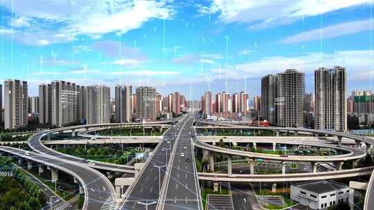现代都市数字城市智慧城市立交桥飞机