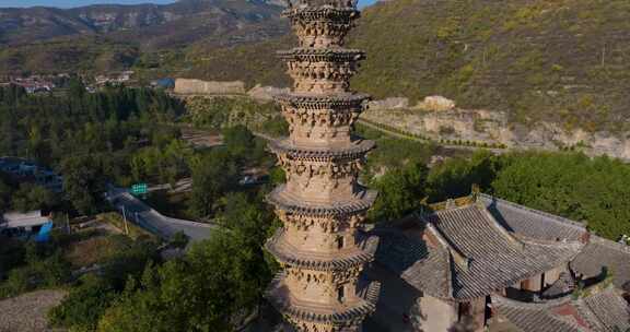 山西长治浊漳河谷原起寺青龙宝塔航拍