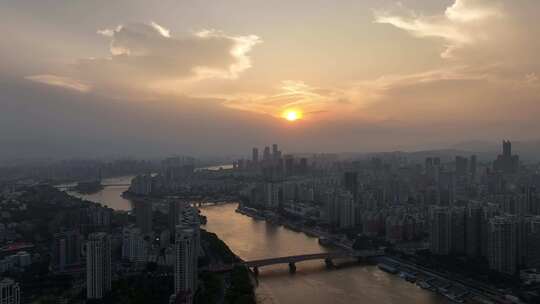 福州日落航拍夕阳城市建筑风光早晨日出阳光