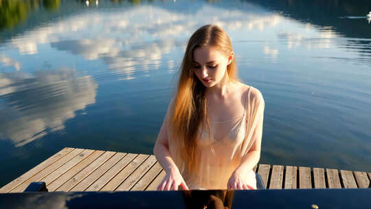 湖畔女子钢琴弹奏