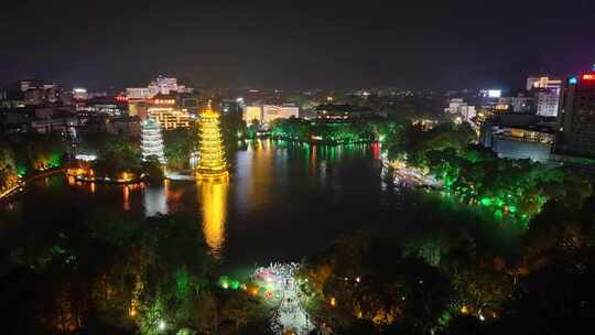 航拍广西桂林日月塔夜景