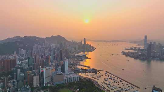 直飞香港维多利亚港航拍日景视频4K60P视频素材模板下载