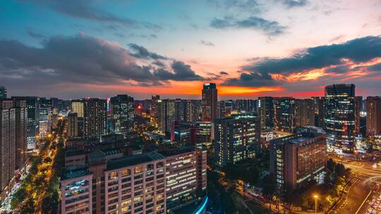 成都高新区-成都中轴线-成都CBD晚霞夜景