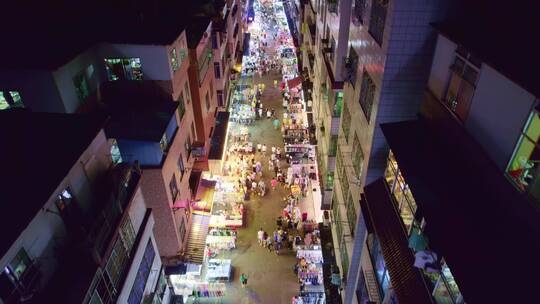 航拍广州城中村大塘村夜市高空镜头