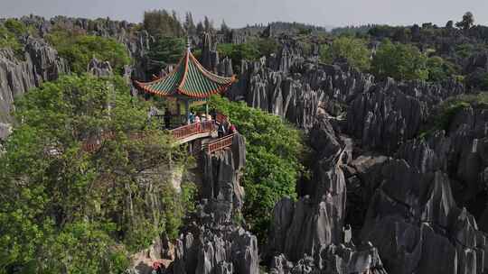 云南昆明石林县石林风景区航拍地质风光