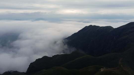 江西萍乡武功山山间草地云海景观航拍