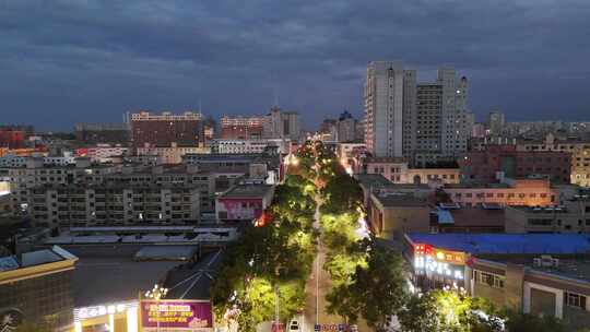 航拍甘肃张掖钟鼓楼夜景