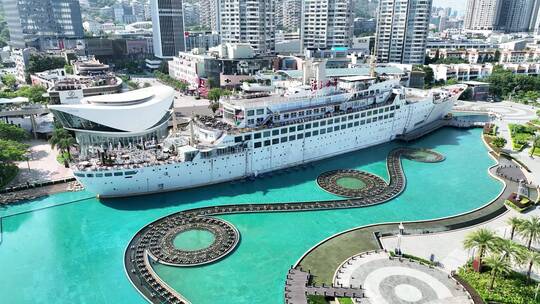 深圳市海上世界明华轮游轮航拍合集视频素材模板下载