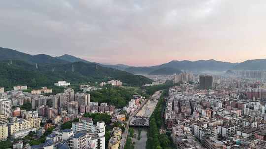 广东云浮南山河城市风光航拍