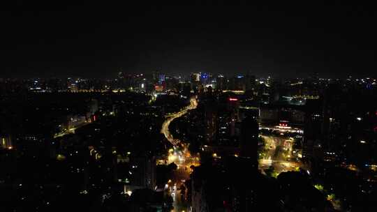 杭州城市夜幕降临夜景交通航拍