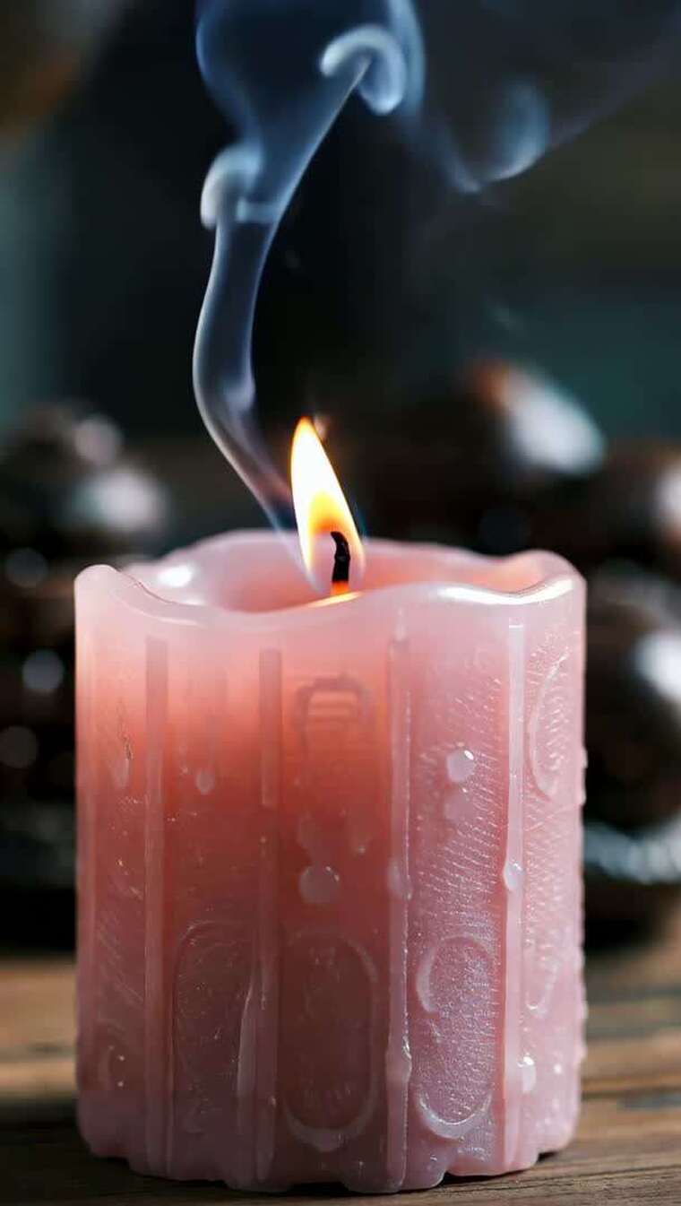 燃烧的粉色蜡烛特写