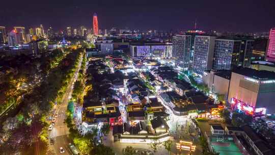 济南宽厚里夜景灯光航拍移动延时环绕