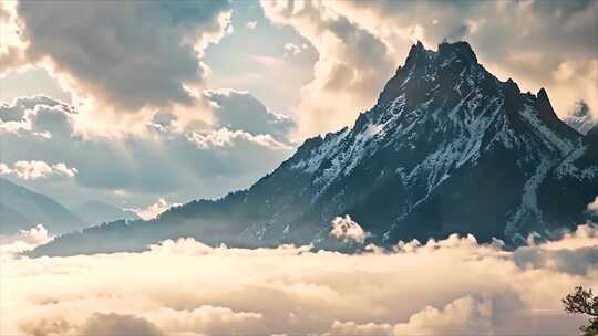 雪山山峰山脉云海唯美风景风光原创视频素材模板下载
