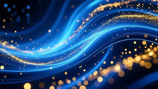 金色粒子光线流动舞台背景素材科技质感4K