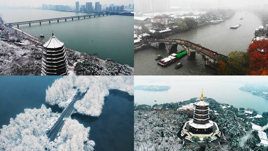 杭州雪景航拍延时风光高清在线视频素材下载