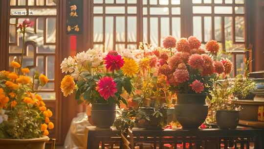 传统节日庆典花卉 摆满了鲜花 菊花展览