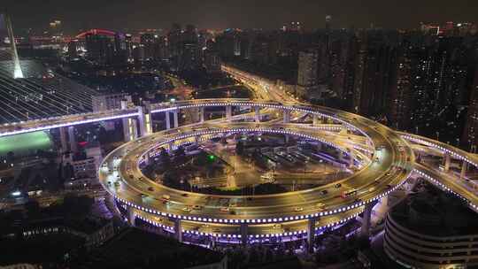 上海 南浦大桥车流 夜景航拍视频素材模板下载