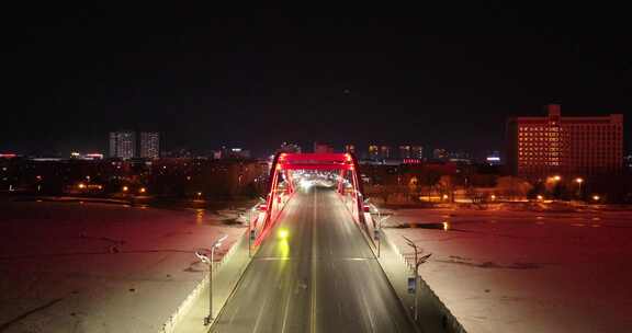 吉林通化梅河口市华阳大桥夜景航拍