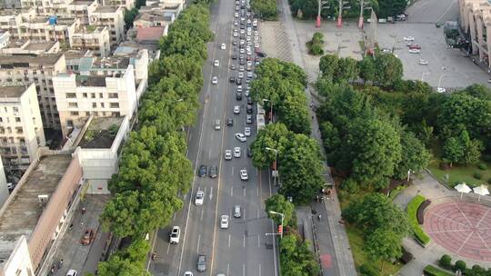 城市航拍湖南湘潭城市拥堵交通视频素材模板下载
