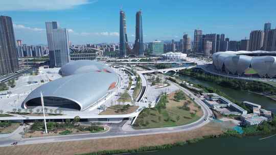 杭州奥体博览城体育场馆建筑航拍