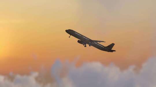 飞机穿过云层，看到太阳，飞向远方
