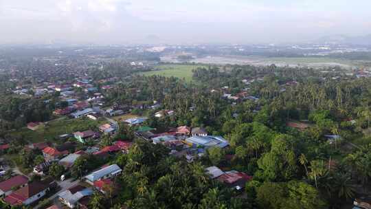 鸟瞰种植园附近的马来村庄