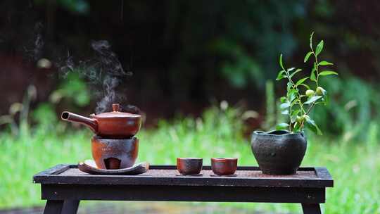 雨天煮茶中国风意境